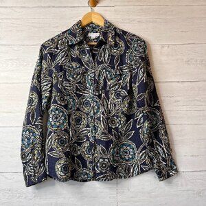 Charter Club Shirts Womens Size 10P Colorful Floral Button Stained Glass Linen